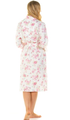 Sue Marks 100% Luxury Combed Cotton Roses Woven Wrap Robe